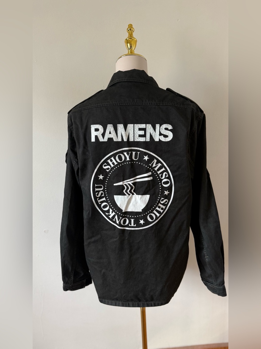 Ramens Ramones Parody Black Men's Military-Style Field Jacket Japanese Style